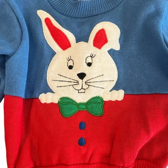 Vintage kids 18 month bow tie bunny color block sweatshirt Bette’s Girls - Picture 3 of 9